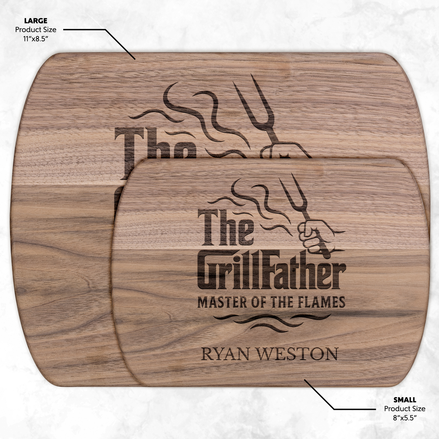 Personalized "THE GRILLFATHER" Hardwood Oval Cutting Board