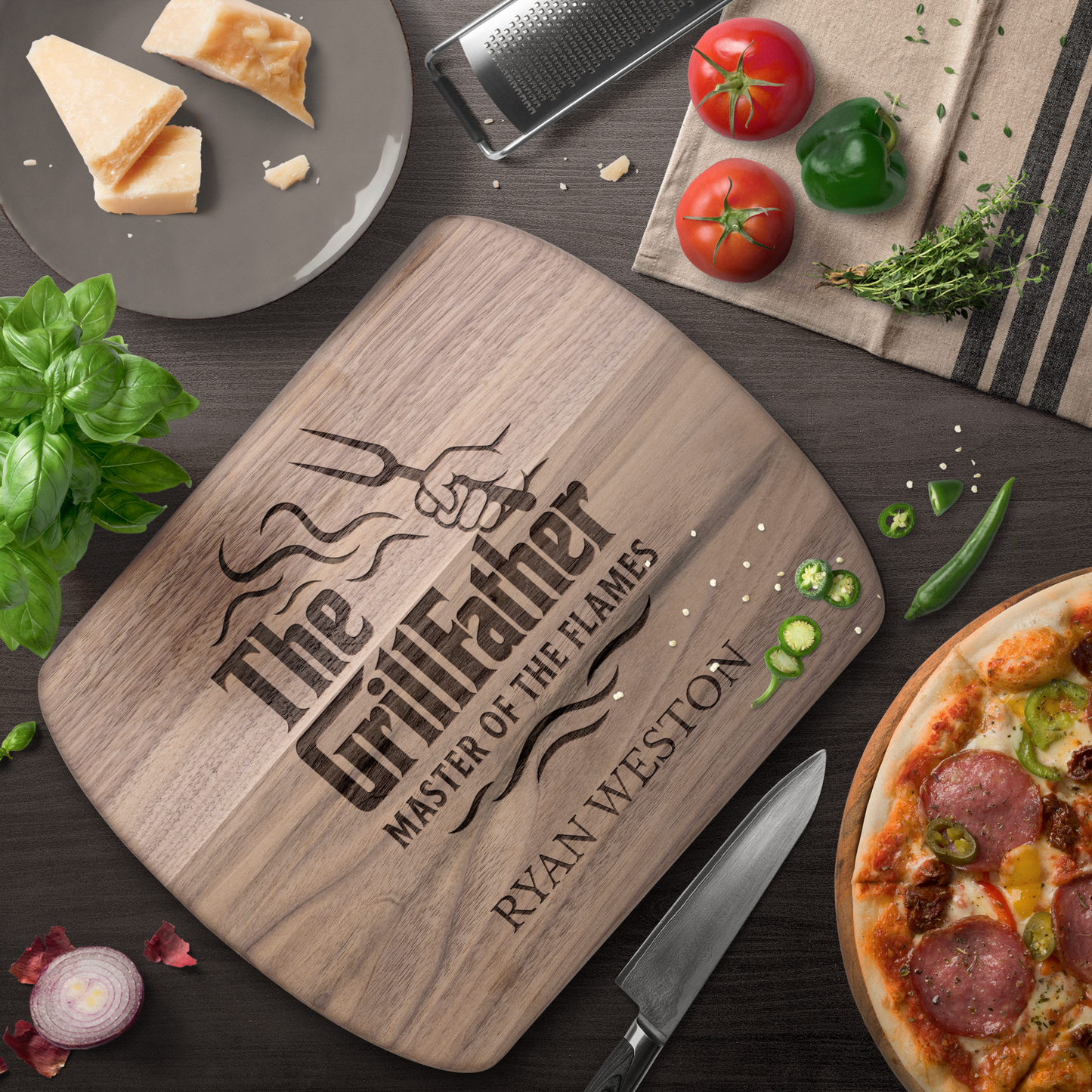 Personalized "THE GRILLFATHER" Hardwood Oval Cutting Board