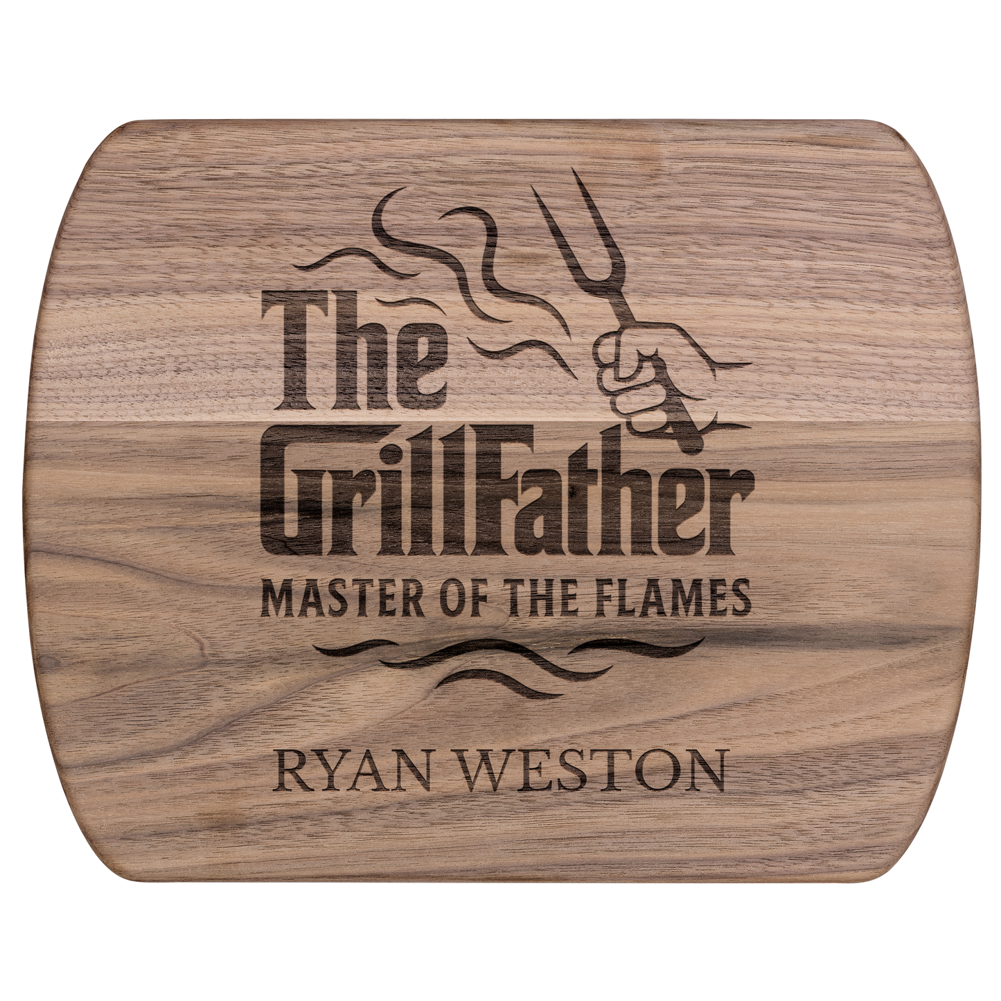 Personalized "THE GRILLFATHER" Hardwood Oval Cutting Board
